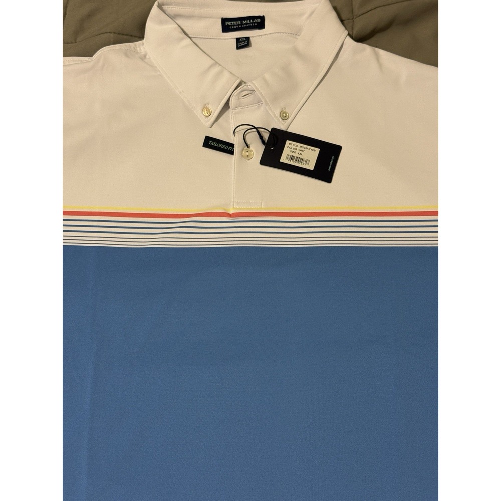 Peter Millar Men 2XL White‎ Blue Crown Crafted Soul Performance Polo Shirt - Picture 2 of 12